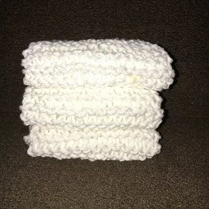 Three (3) Hand Knit Cotton Dishcloths White